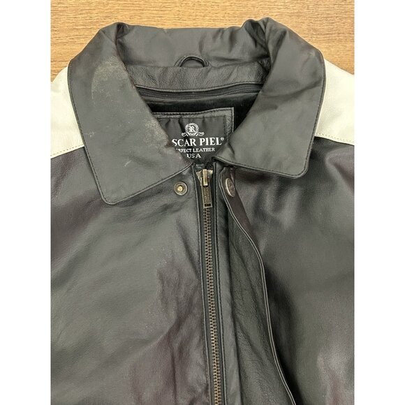 Oscar Piel American Flag MAGA Leather Jacket  Perfect Leather USA Mens Large VTG - Picture 12 of 16